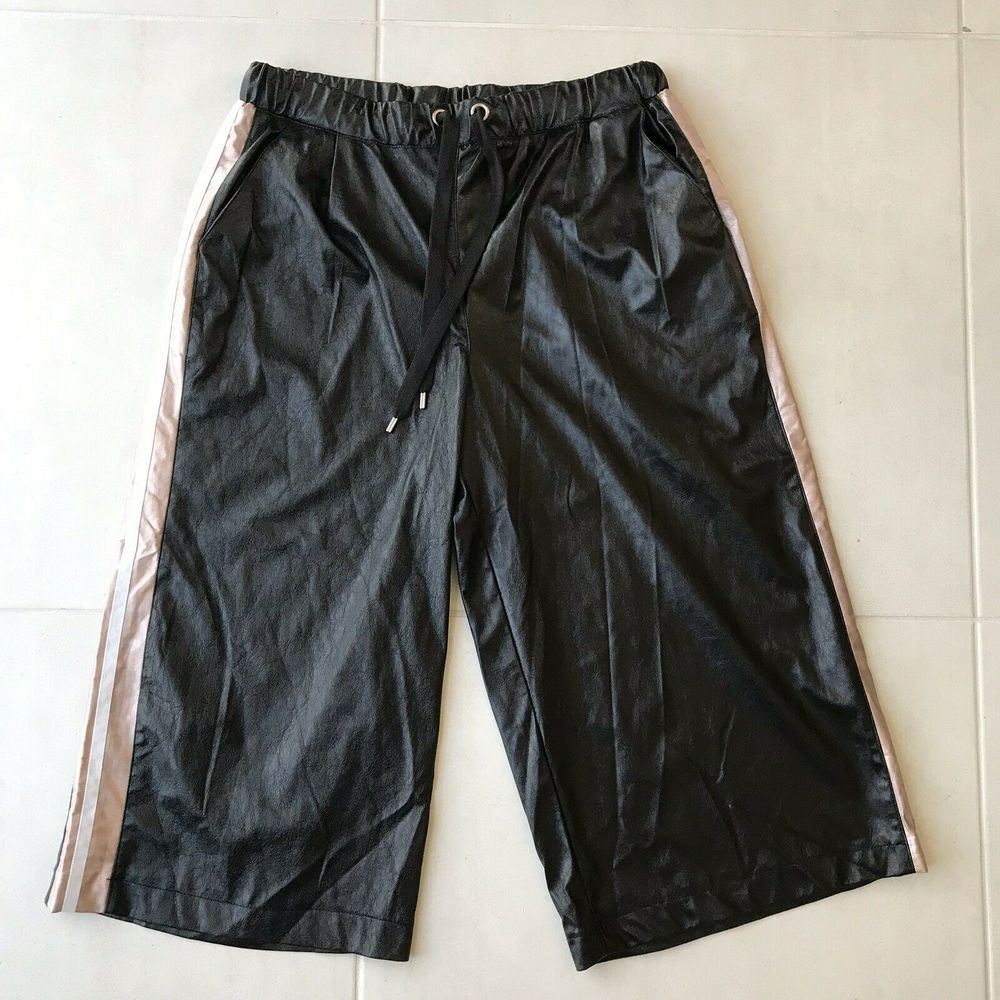 Bebe Vegan Leather High Waist Tuxedo Stripe Culottes Pants